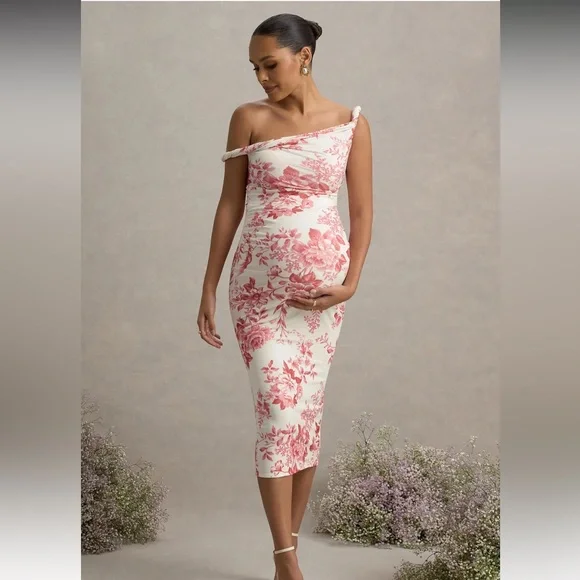 Pink Floral Off-Shoulder Maternity Dress - Picture 1 of 2